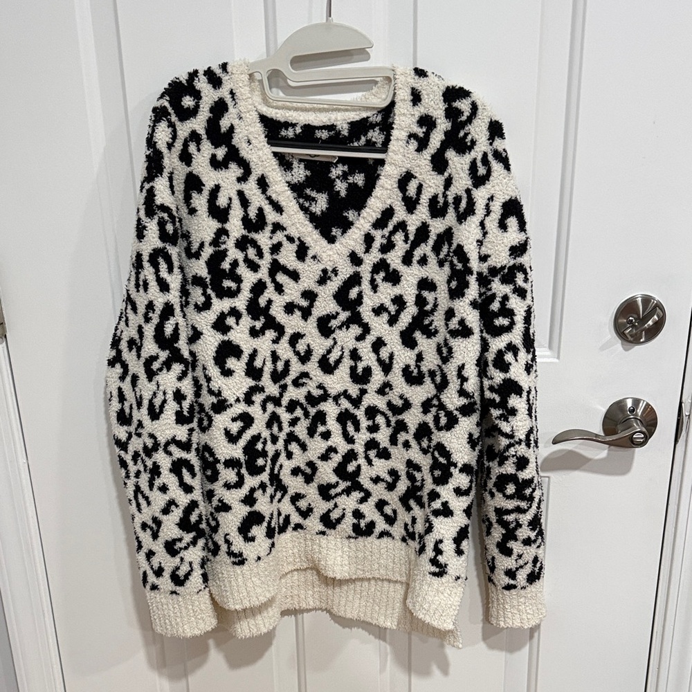 UGG Black and White Leopard V-Neck Sweater